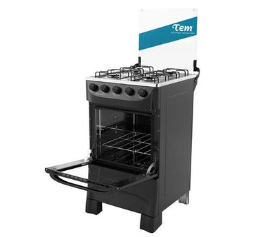 Cocina TEM Aniversario 4 Hornallas y Horno Supergas Tapa de Vidrio Templado - Negro - Tienda Universo